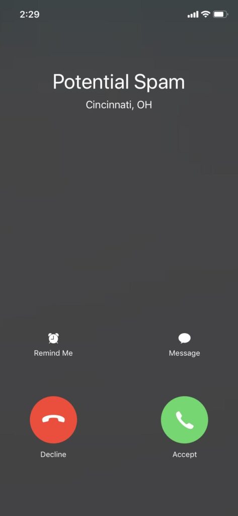 Anrufer-ID mit potenziellem Spam