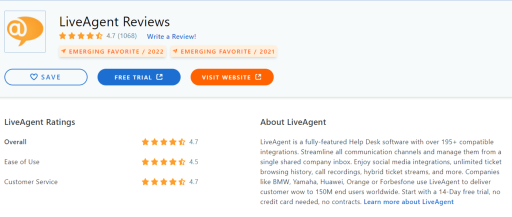 LiveAgent-Capterra-Bewertung 2022