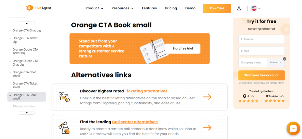 CTA-Schaltflächen von LiveAgent